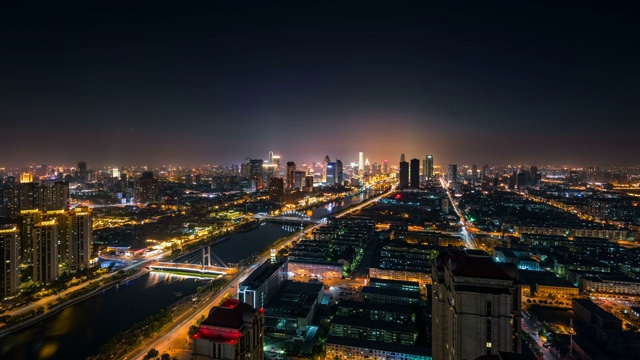 日转夜 天津海河城市风光全景延时摄影视频素材