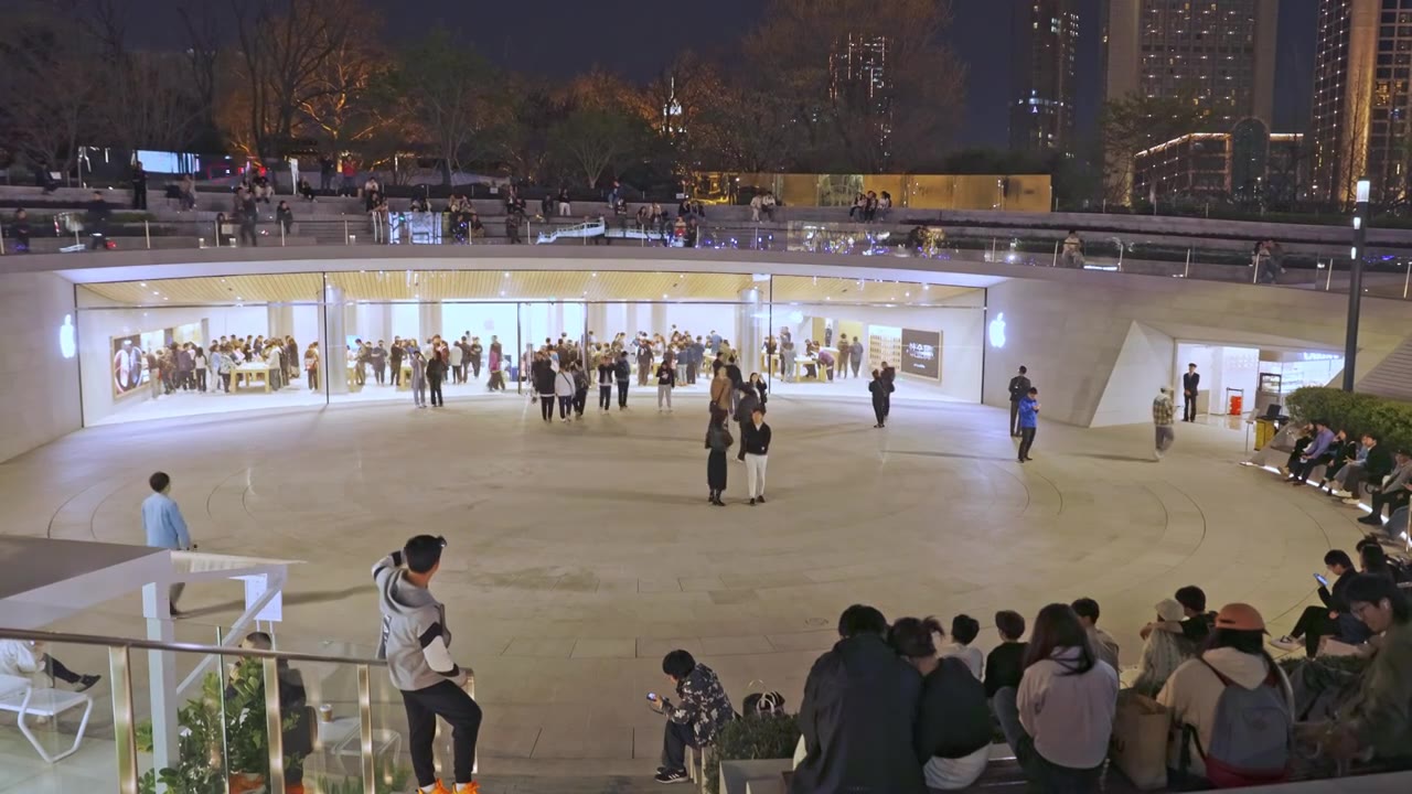 上海静安寺广场apple静安苹果游客人流视频下载