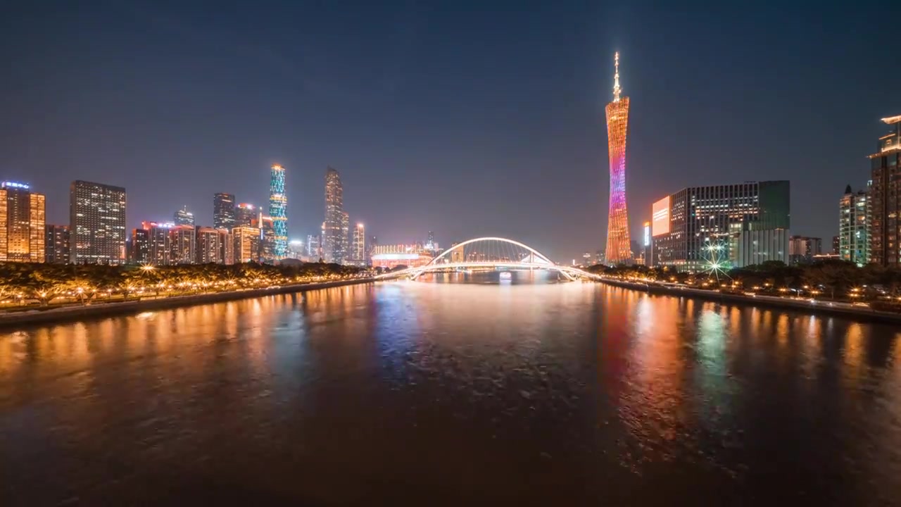广州城市天际线建筑经济金融区珠江夜游视频素材