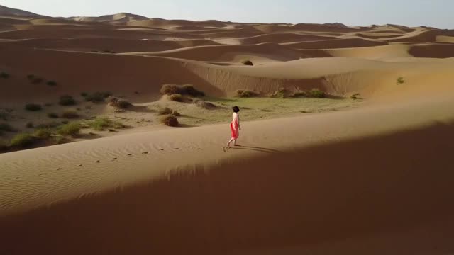 沙丘上行走的单个女性视频下载