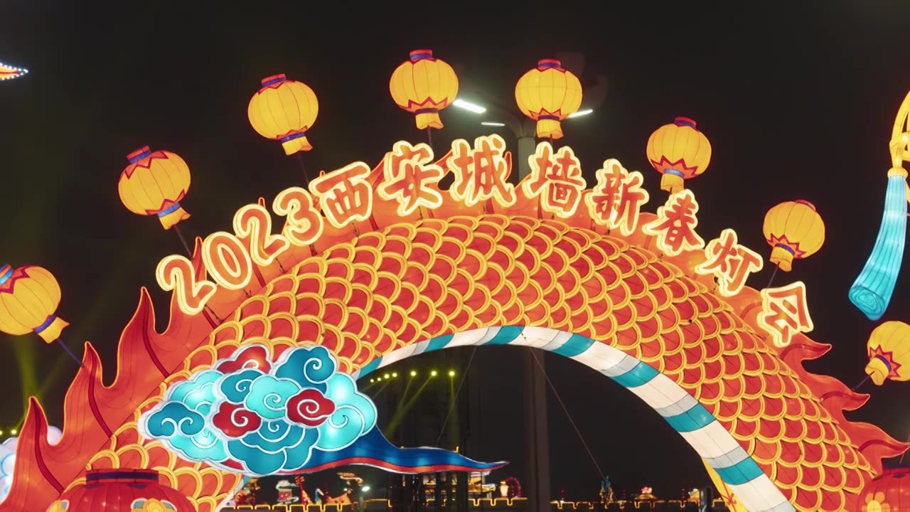 西安城墙新春灯会装饰视频下载