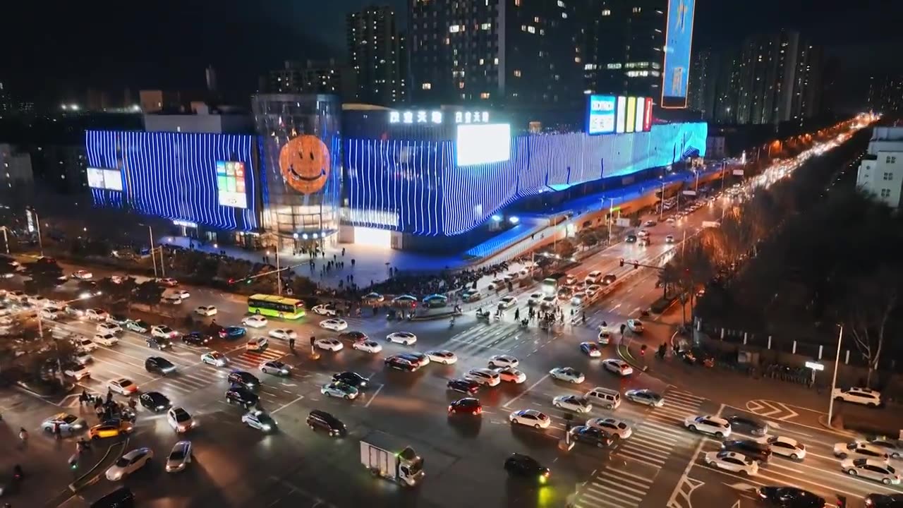 航拍三线城市地标夜景视频素材