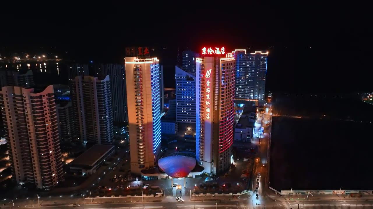 航拍三线城市地标夜景视频素材