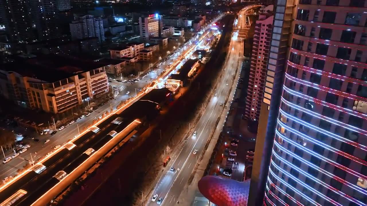 航拍三线城市地标夜景视频下载