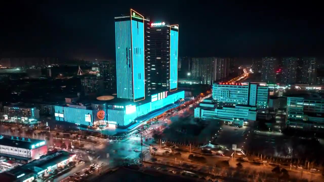 航拍秦皇岛城市地标夜景视频素材