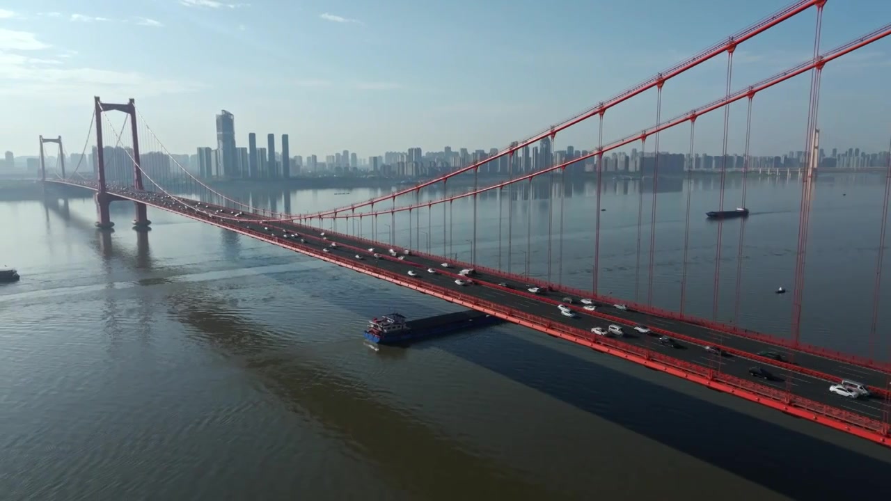 武汉跨长江大桥鹦鹉洲大桥城市超级工程视频下载