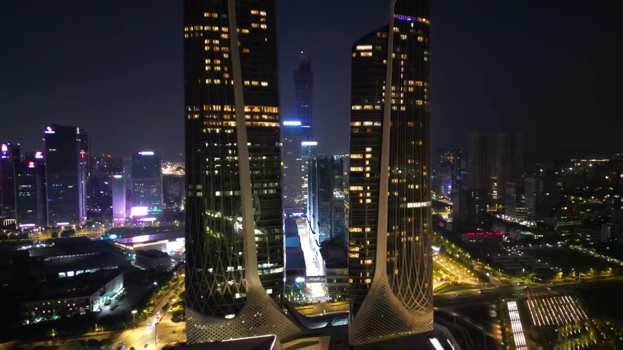 南京青奥中心夜景航拍视频素材