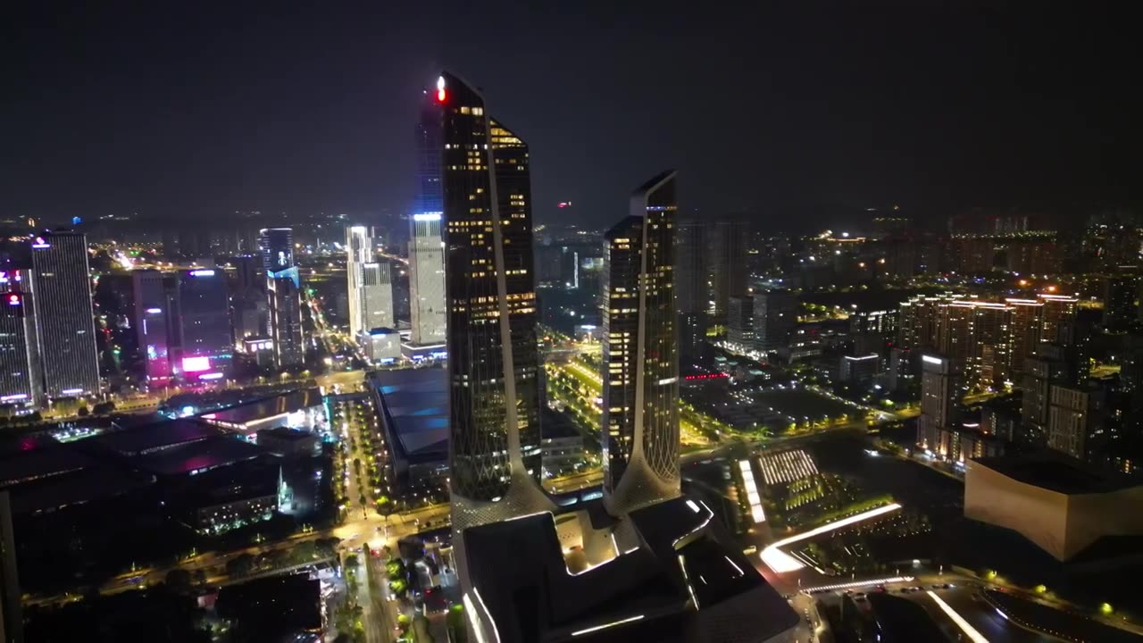南京青奥中心夜景航拍视频素材