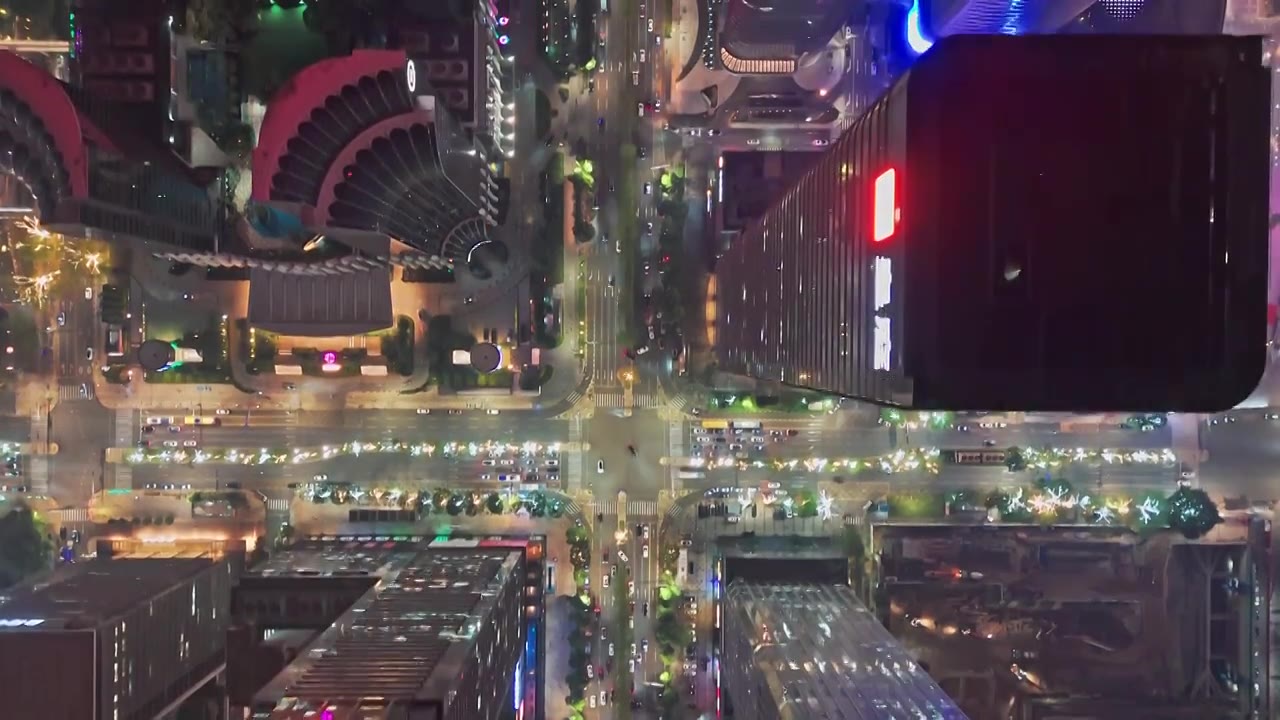 深圳福田街道夜景俯拍城市街道夜景视频下载