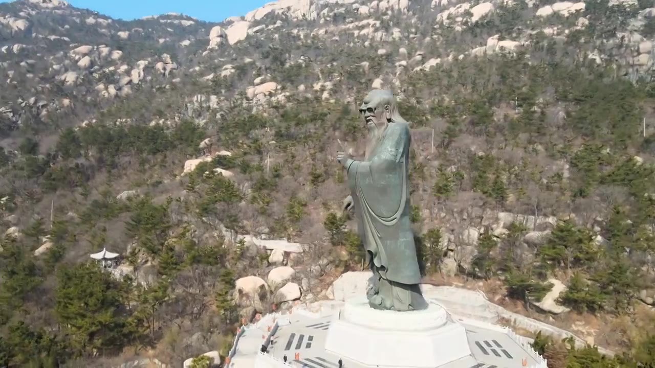 环拍崂山老子雕像视频下载