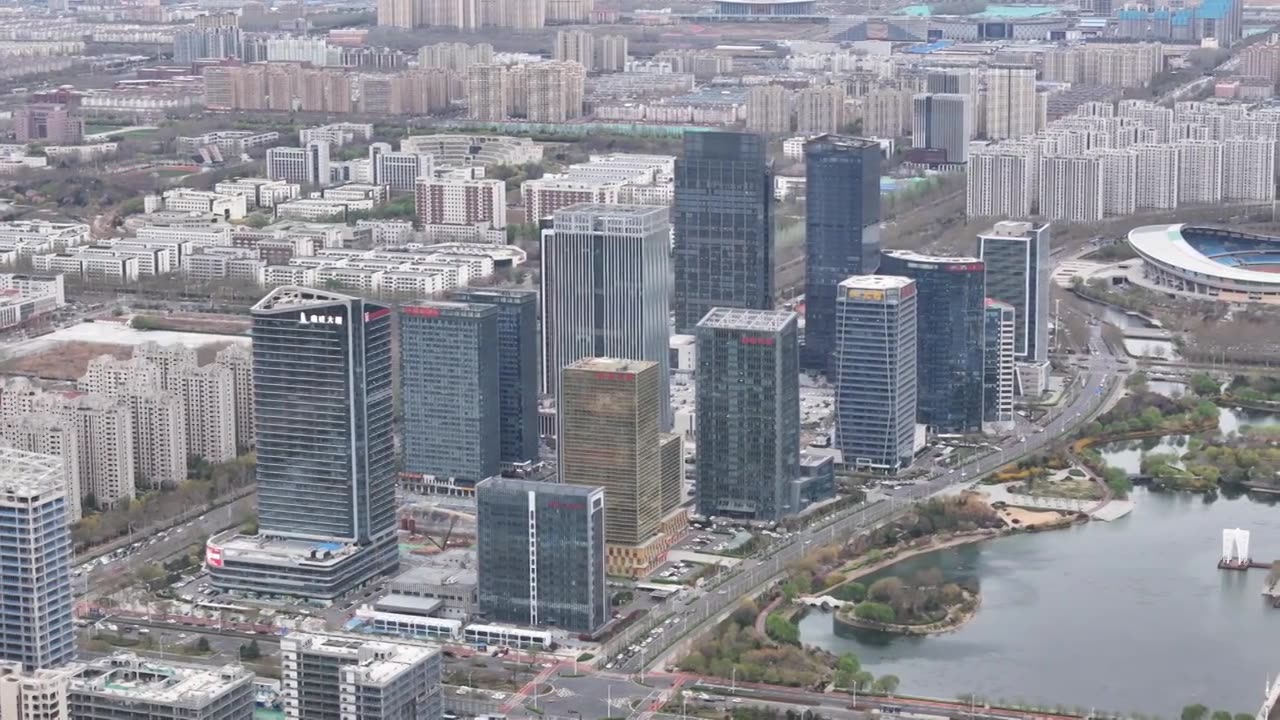 淄博CBD城市天际线博物馆航拍视频下载