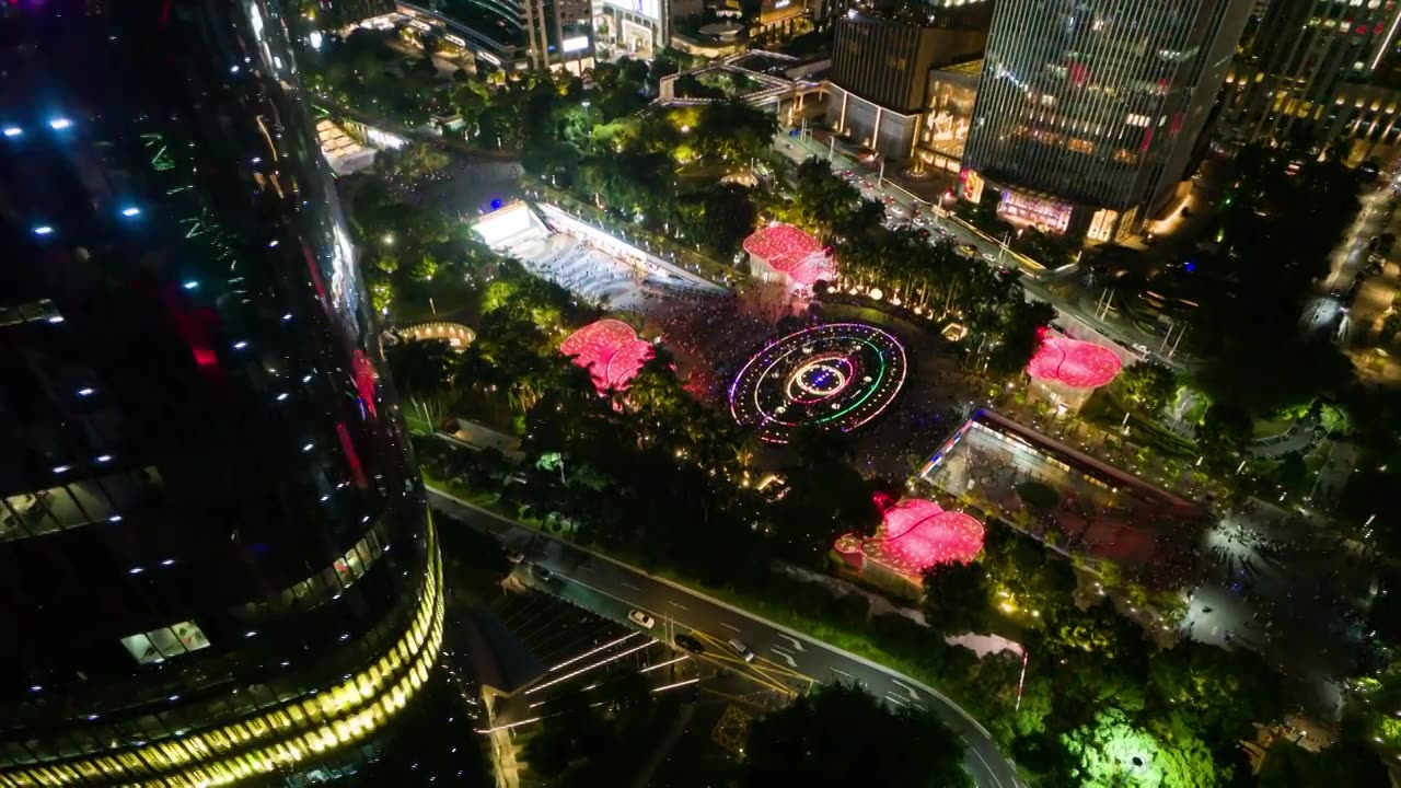 航拍广州夜景音乐广场视频素材