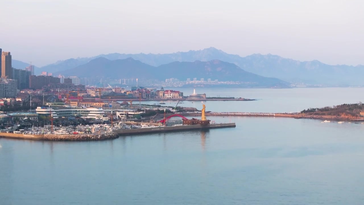 青岛 中国水准零点景区 妈祖像 小麦岛视频下载