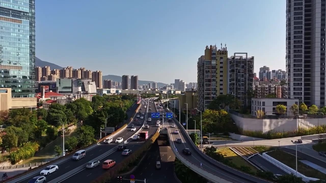 福州东二环商圈立交桥和城市建筑风光视频下载