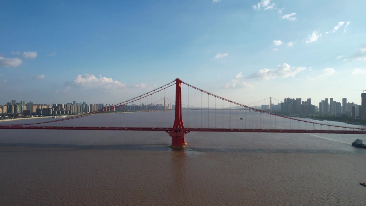 航拍武汉长江江景鹦鹉洲长江大桥视频下载