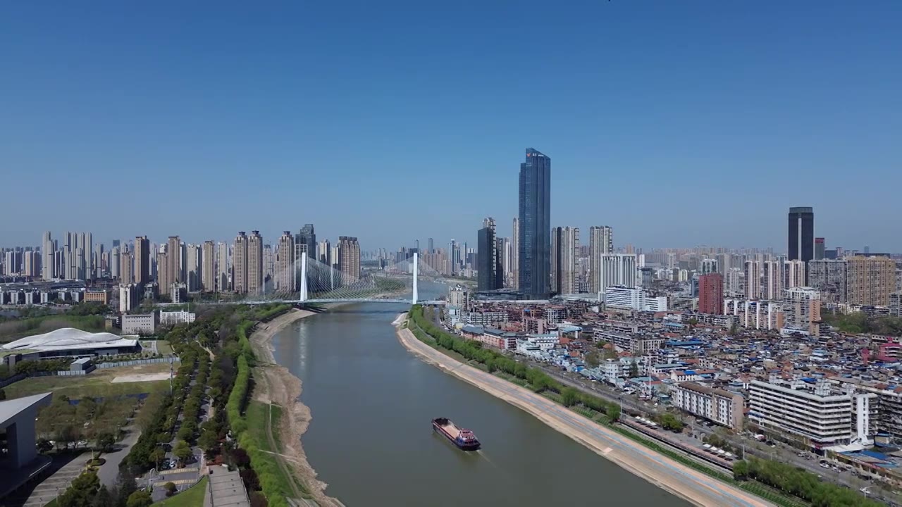 武汉汉江城市天际线视频下载