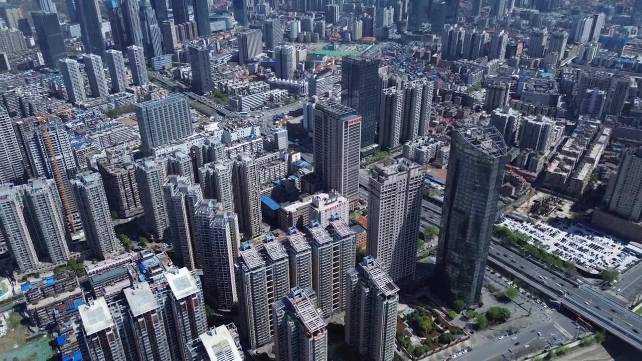 武汉汉江城市天际线视频下载