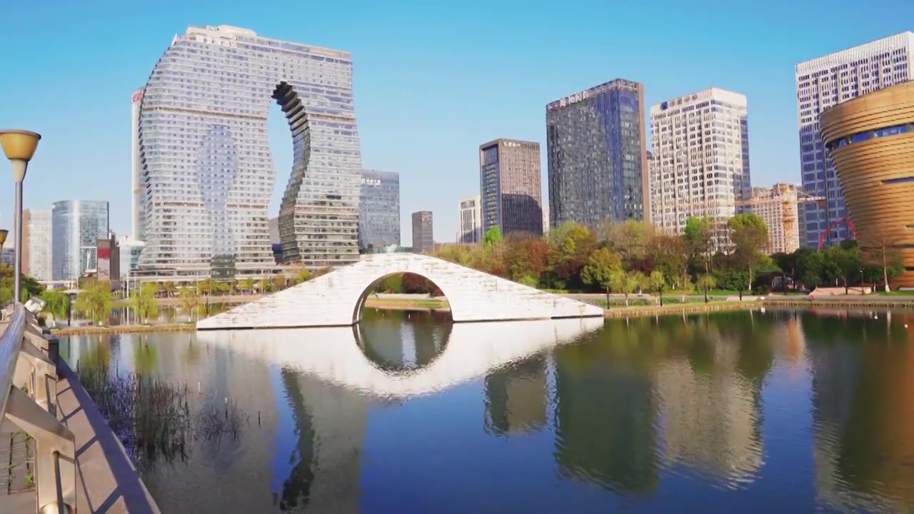 杭州滨江杭州印现代城市高楼大厦建筑风光视频素材