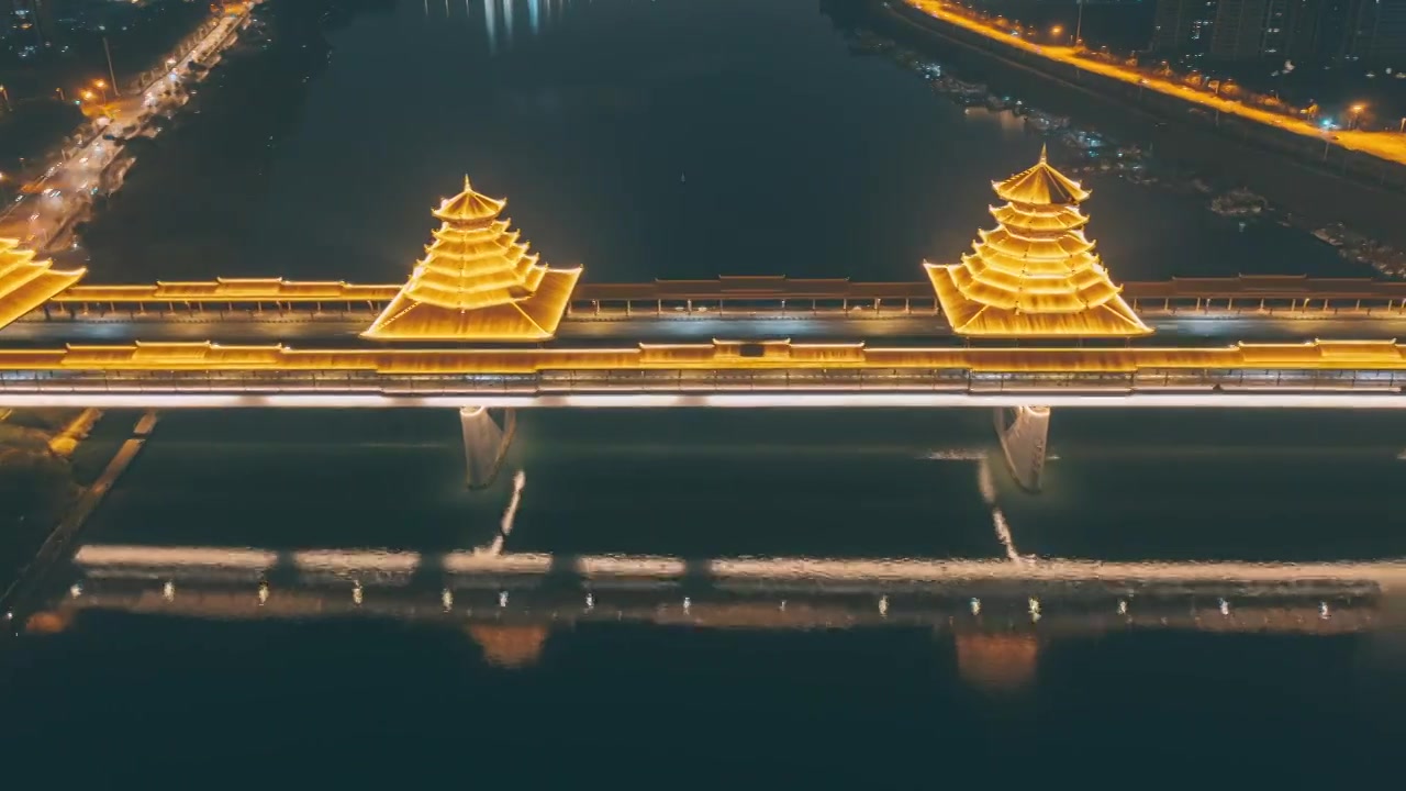 侗族特色风雨桥-柳州凤凰岭大桥航拍延时视频下载