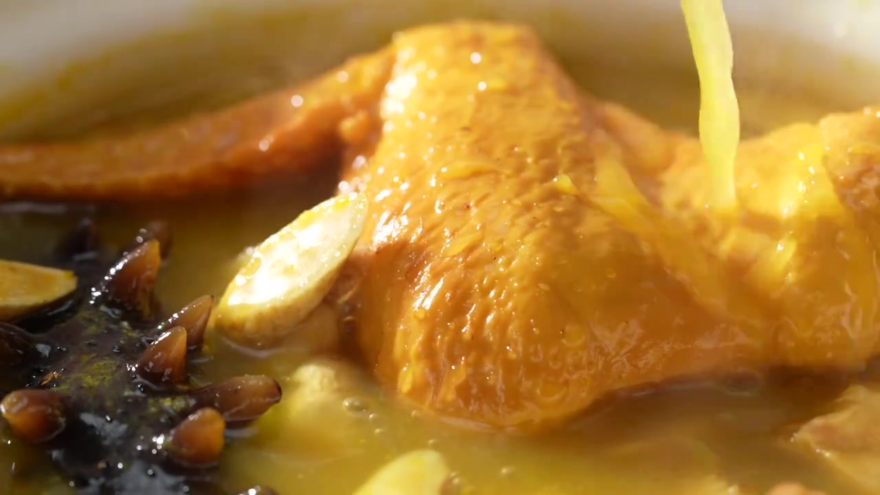 鸡汤 做饭 海参炖鸡 菜品视频素材