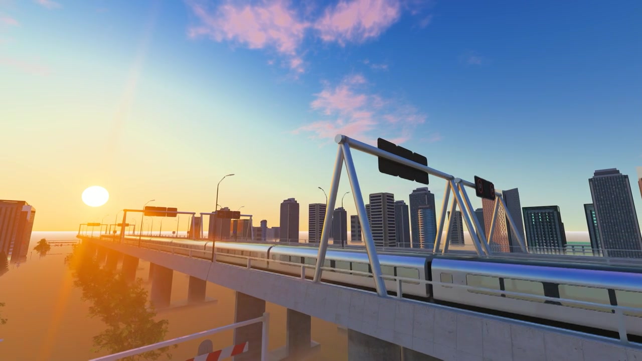 清晨高铁列车梭城市桥梁视频下载