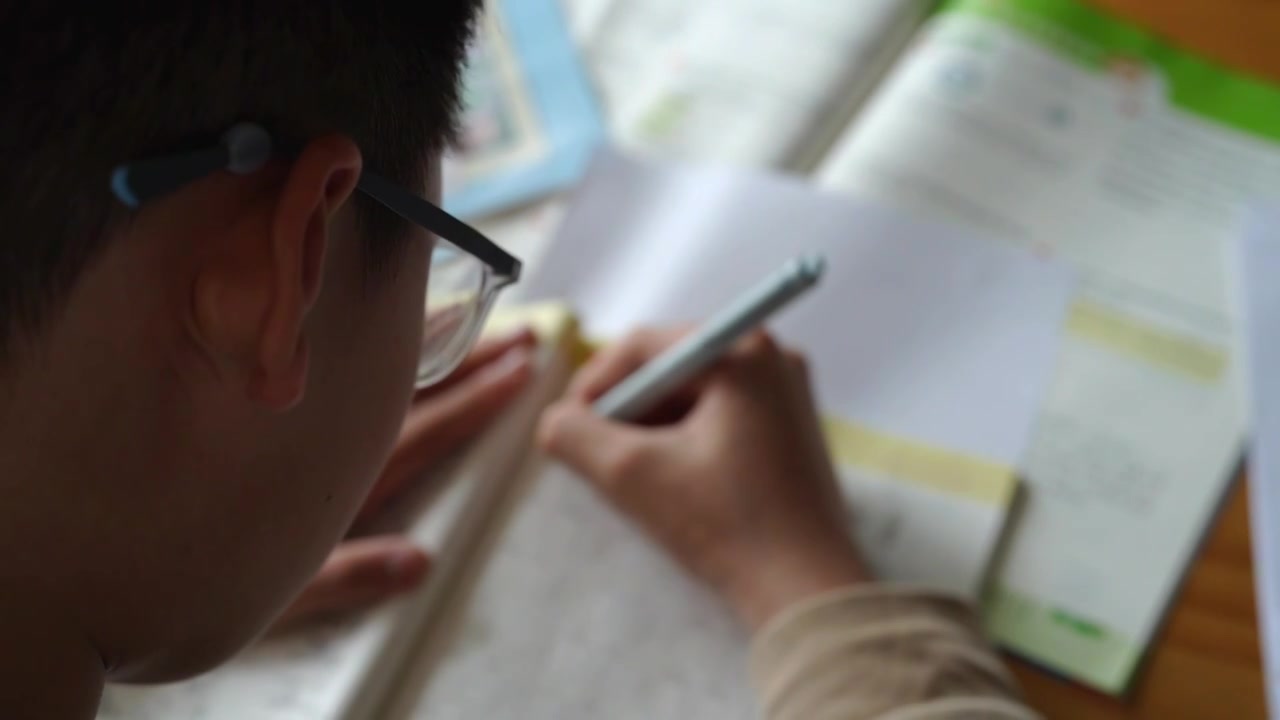 戴眼镜的小学生写作业视频下载