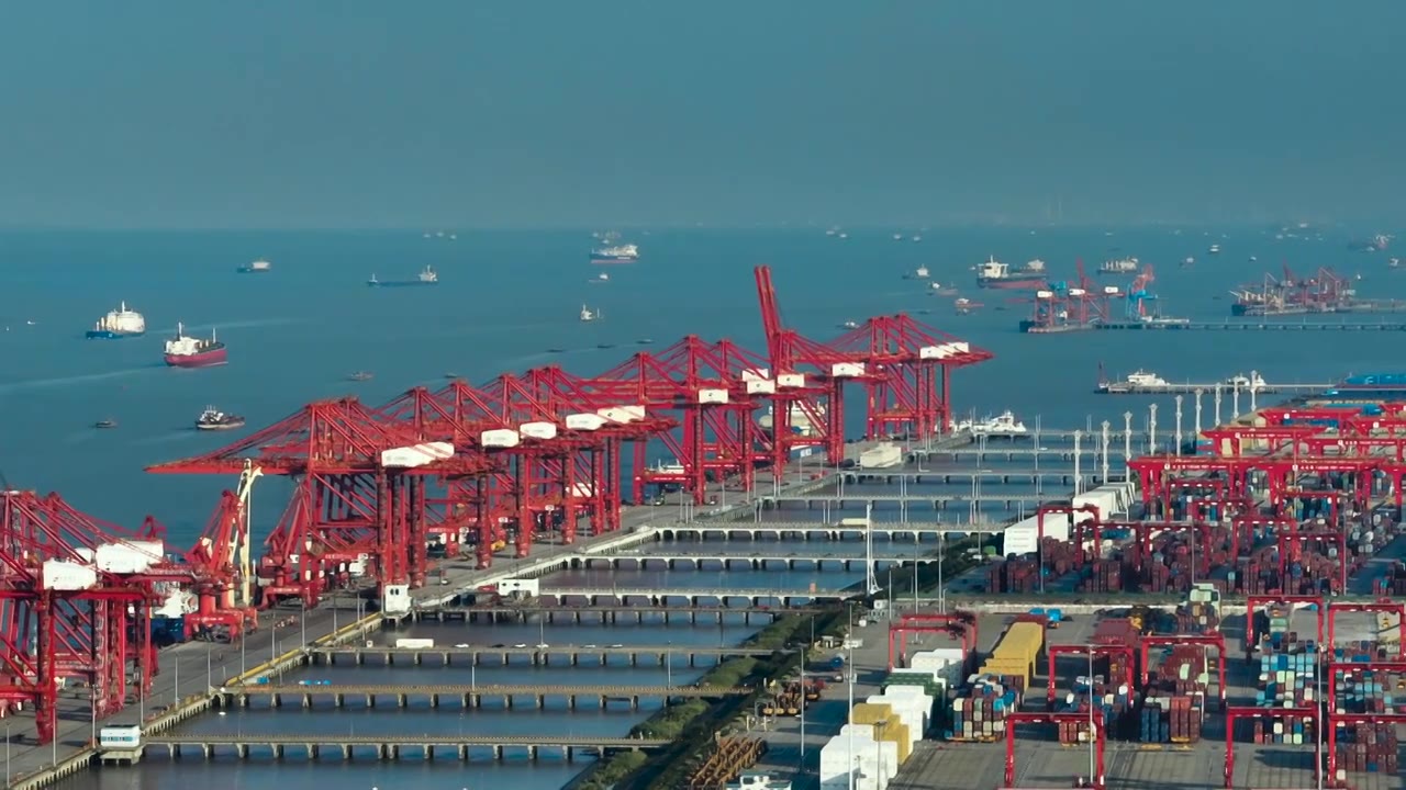 苏州太仓港集装箱码头航拍视频下载