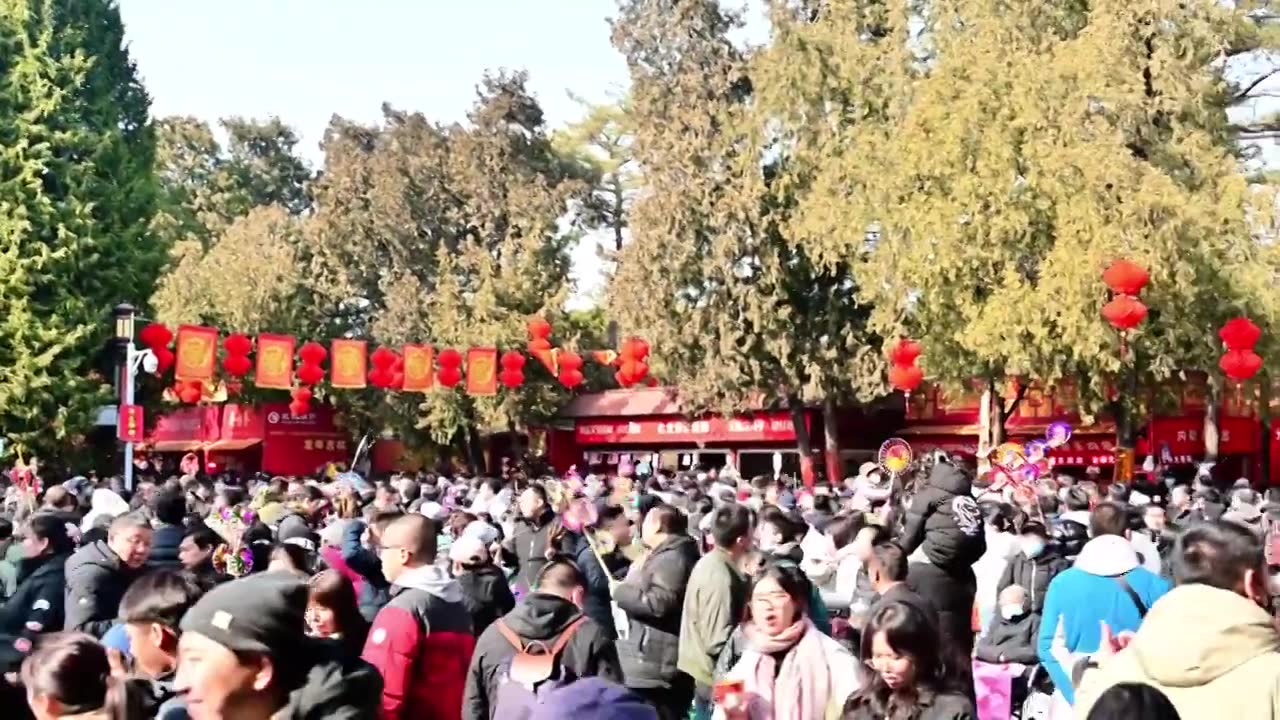 北京地天公园春节庙会游人游客人流喜庆氛围人间烟火人气视频下载