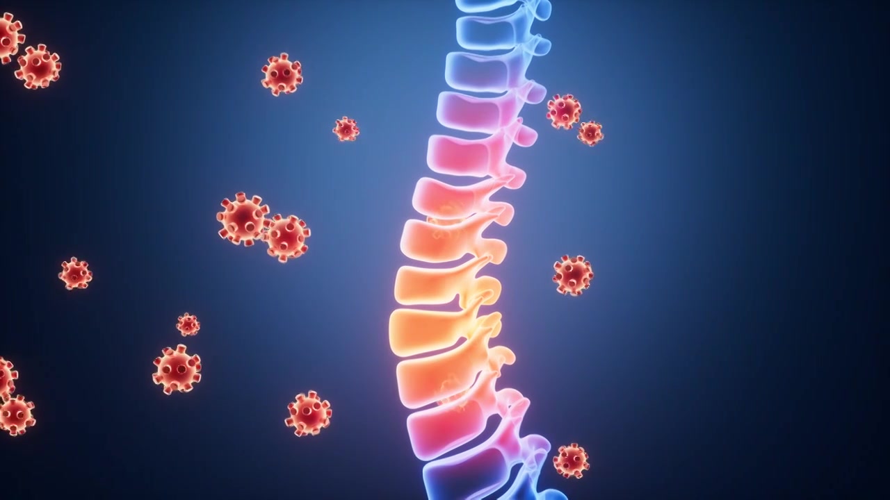 人类脊椎脊柱发炎感染和病毒动画视频素材