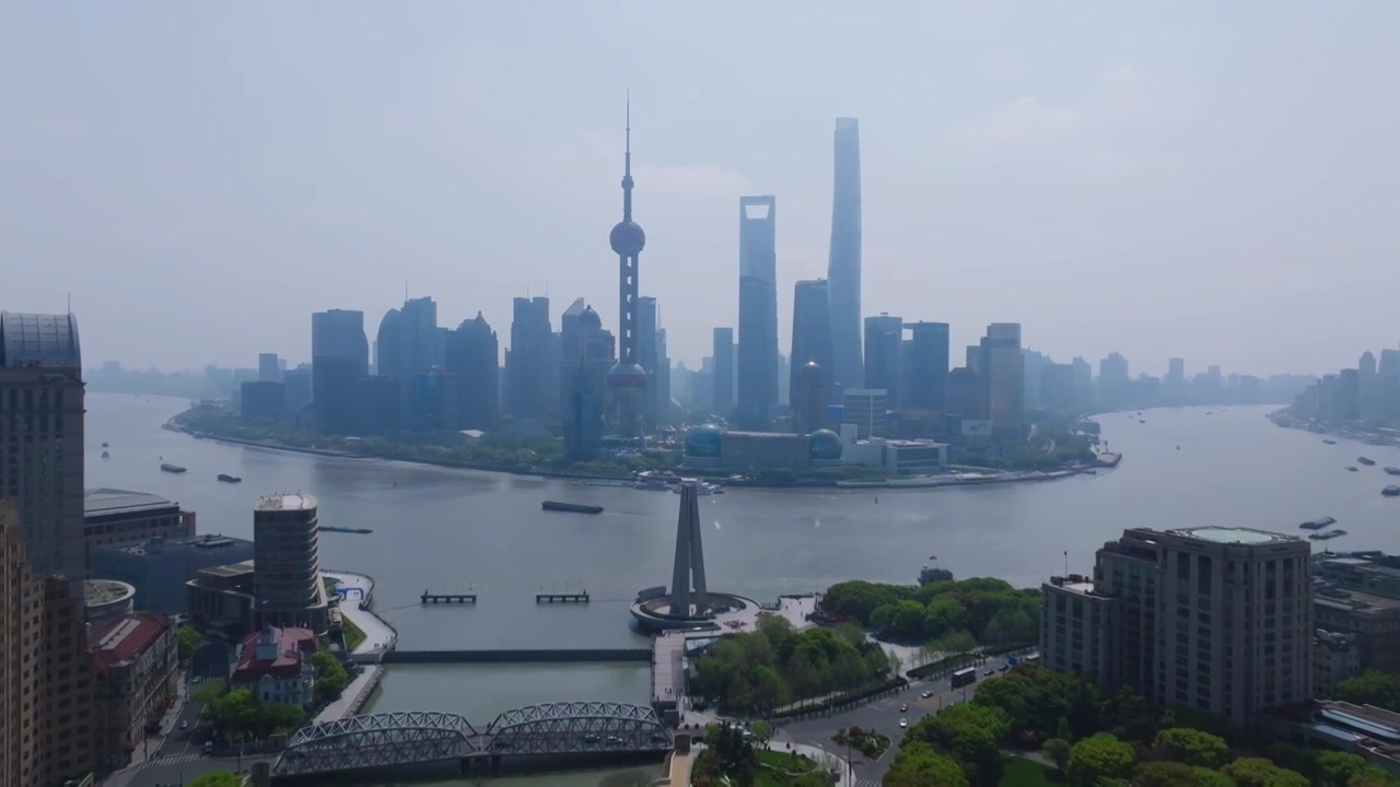 航拍上海浦东新区外滩城市风光视频下载