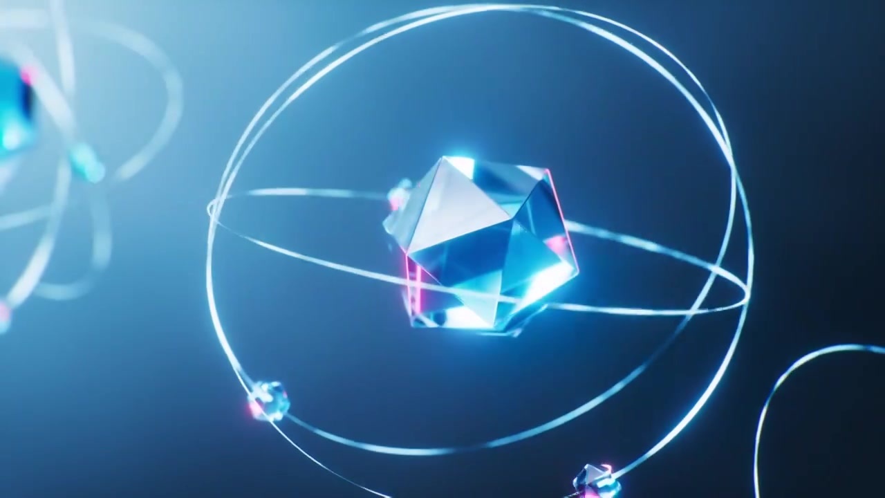 抽象环绕宝石与辉光三维渲染视频素材