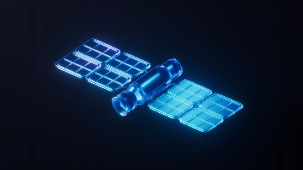 人造卫星与霓虹灯光效果循环动画3D渲染视频下载