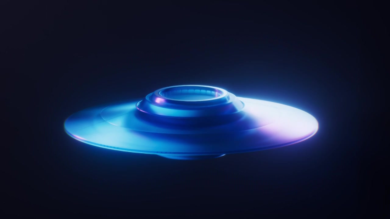 飞碟UFO与霓虹灯光效果循环动画3D渲染视频素材