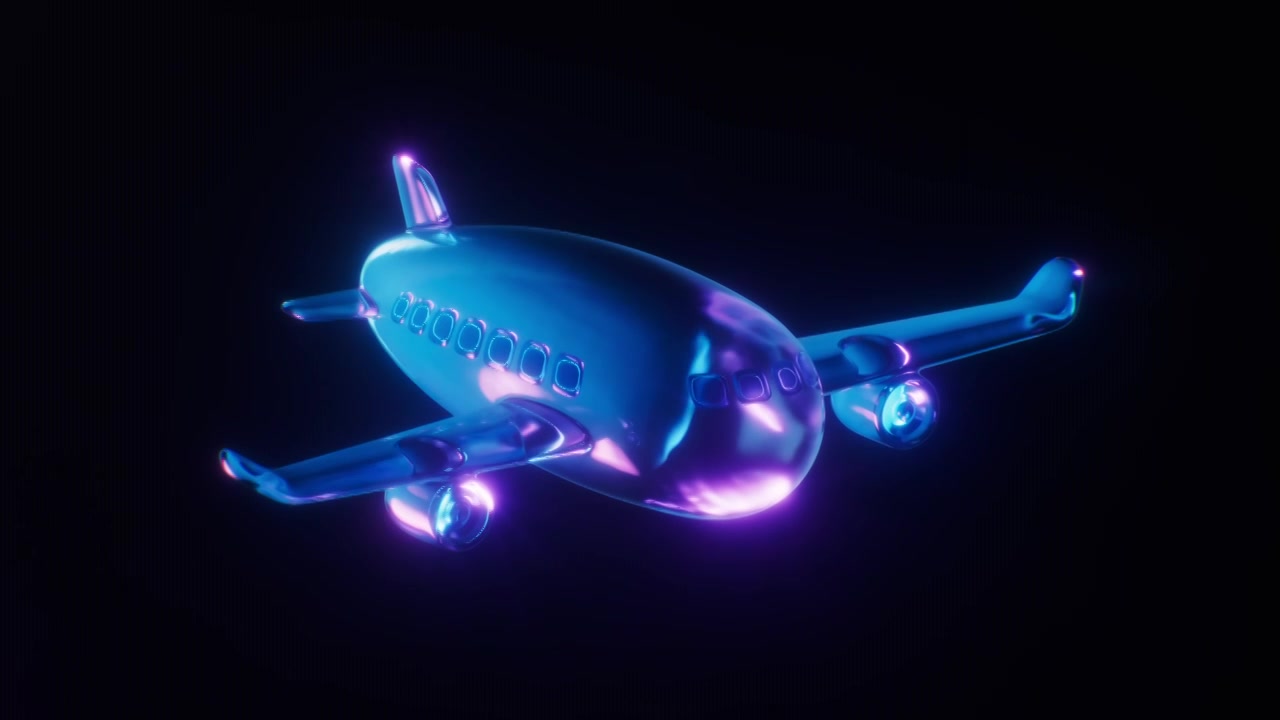 飞机与霓虹灯光效果循环动画3D渲染视频素材