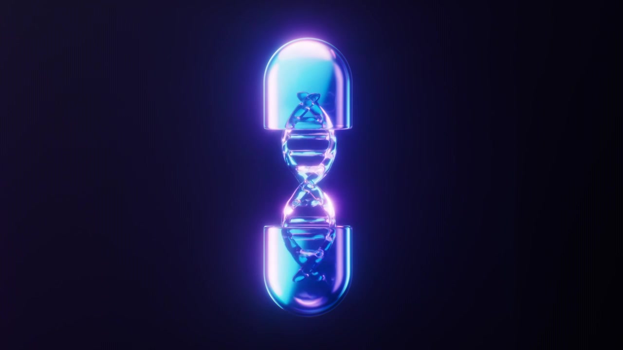 医药胶囊与霓虹灯光效果循环动画3D渲染视频素材