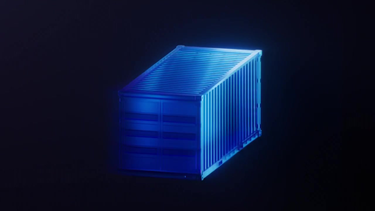 集装箱与霓虹灯光效果3D渲染视频素材