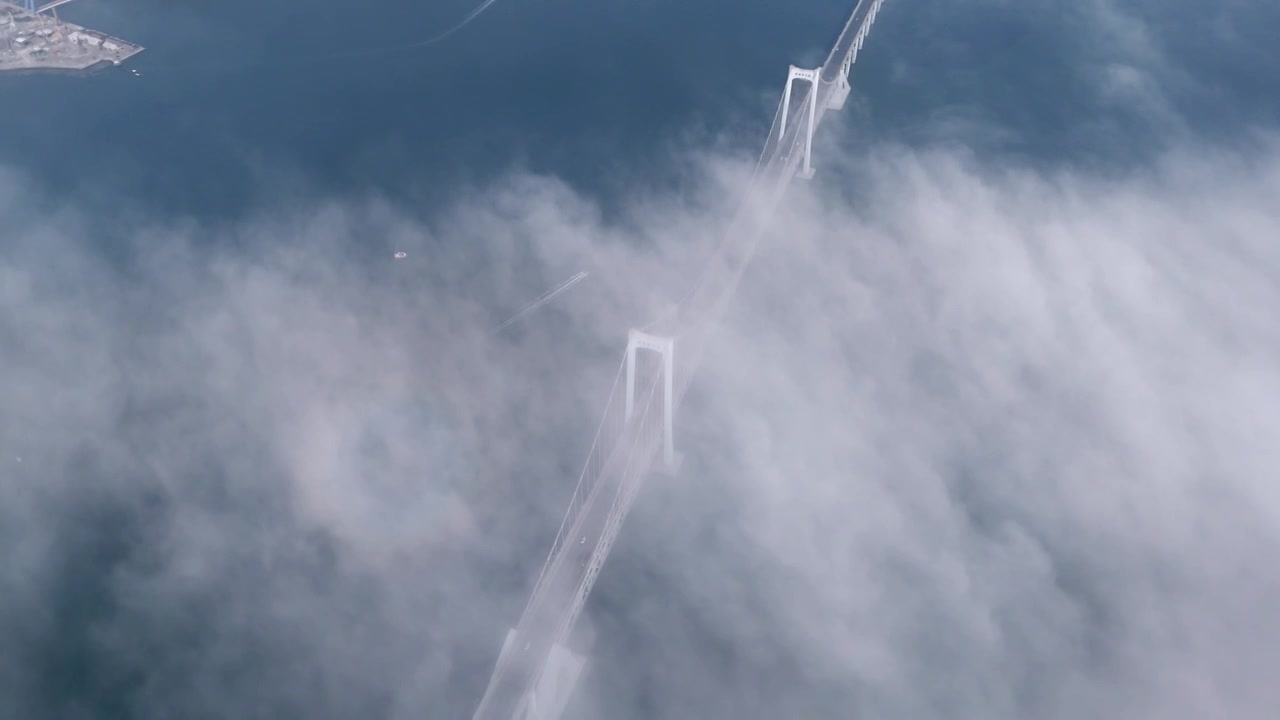 大连星海湾跨海大桥云海平流雾航拍视频下载