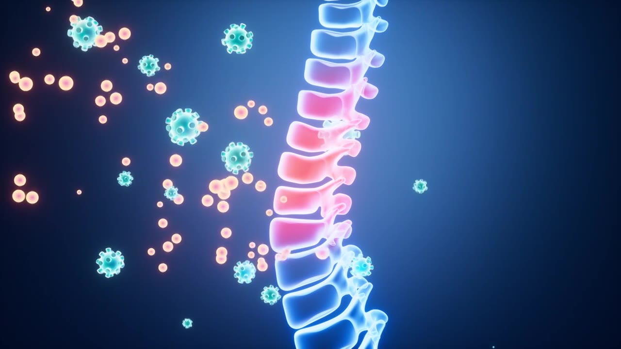 人类脊椎脊柱模型和药物治疗动画视频素材