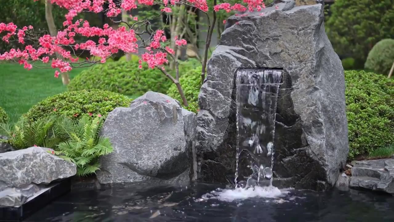高档住宅别墅区园林景观喷泉视频下载