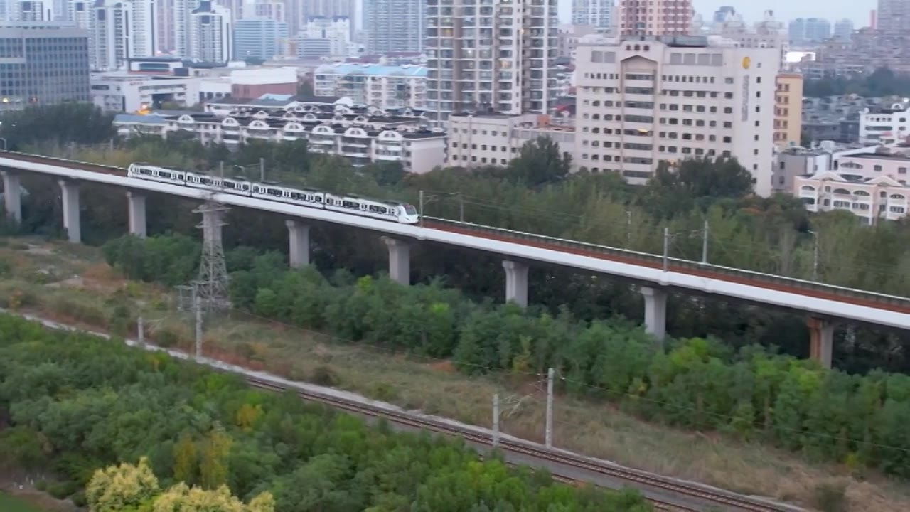 天津地铁轨道交通滨海新区城市风光航拍视频下载