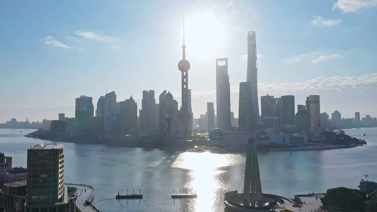 航拍上海东方明珠日出视频下载