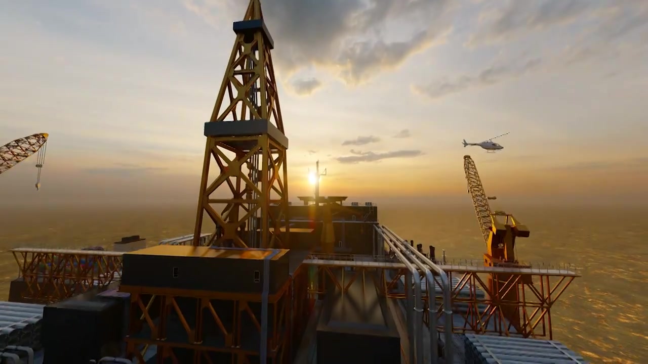 海上石油天然气能源勘探钻井平台航拍视频下载
