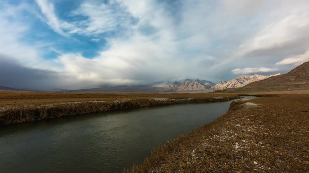 新疆喀什塔县塔合曼湿地日落延时摄影视频下载
