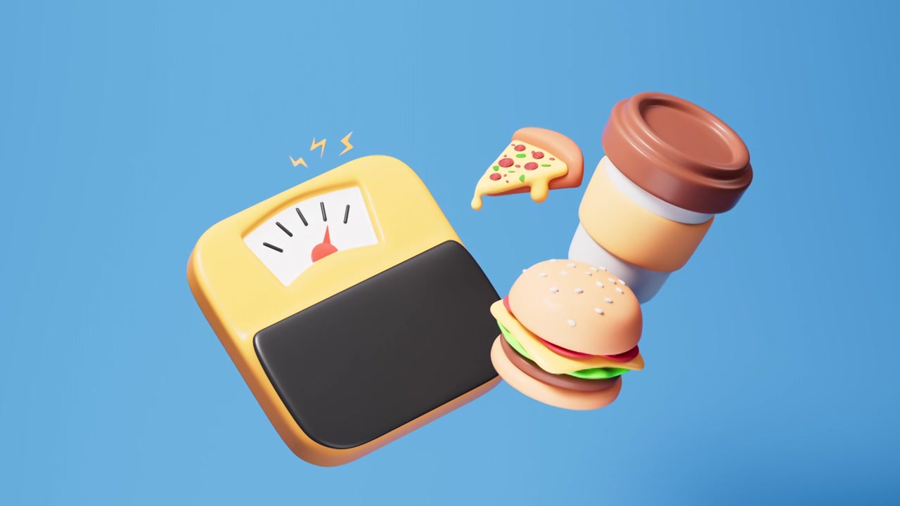 快餐脂肪摄入体重超重概念动画视频下载