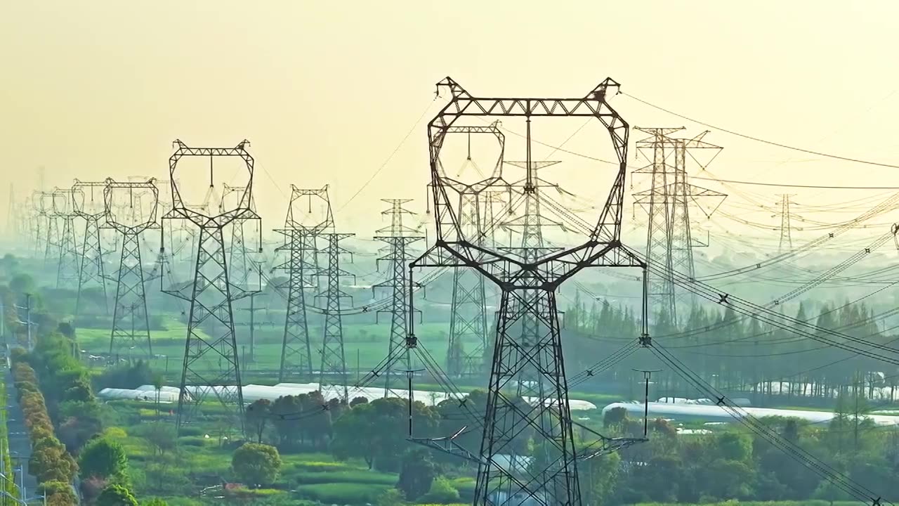 电力塔和自然环境航拍视频下载