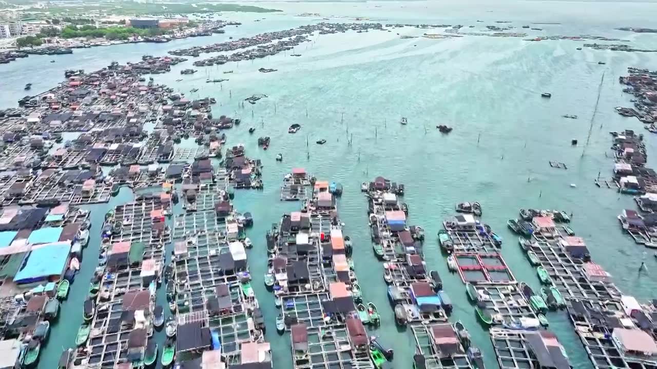 海南陵水疍家渔排航拍视频素材