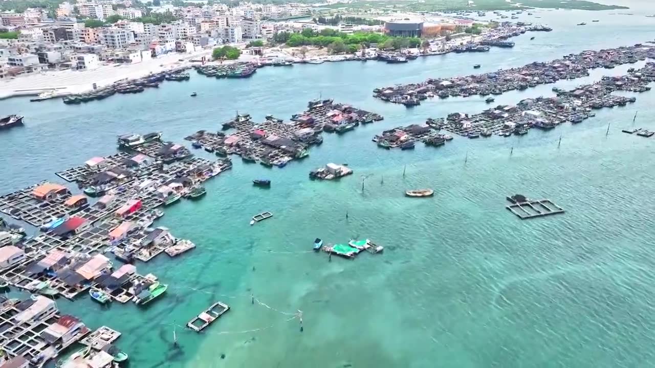 海南陵水疍家渔排航拍视频素材