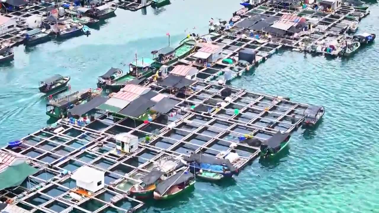 海南陵水疍家渔排航拍视频下载