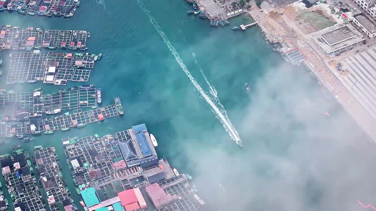 海南陵水疍家渔排航拍视频下载