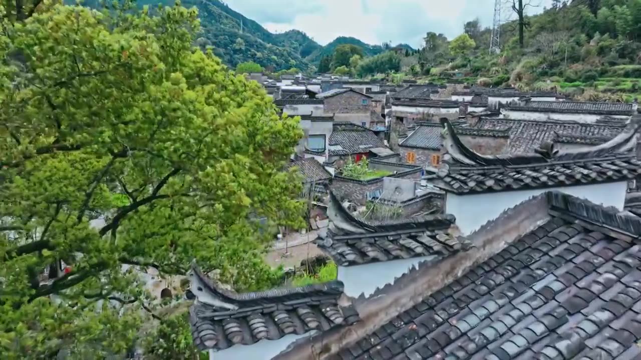 唯美中国风徽派建筑古村落视频下载